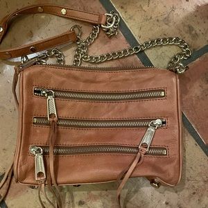 Rebecca Minkoff small handbag  brown leather. Gold chain